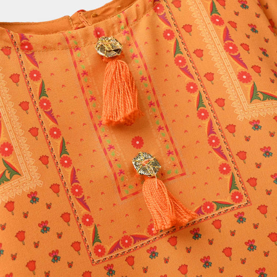 Infant Girls Poly Cambric Printed Kurti - Yellow