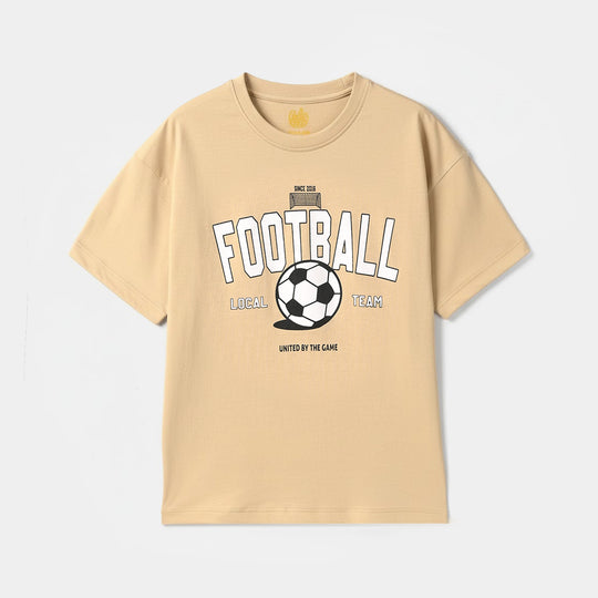 Boys Cotton Jersey T-Shirt (FOOTBALL) - Warm Sand