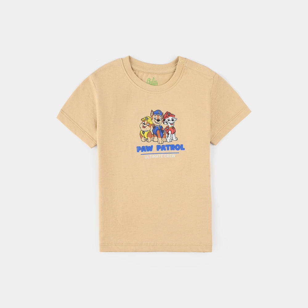 Infant Boys Cotton Jersey Round Neck T-Shirt- Sand/Brown