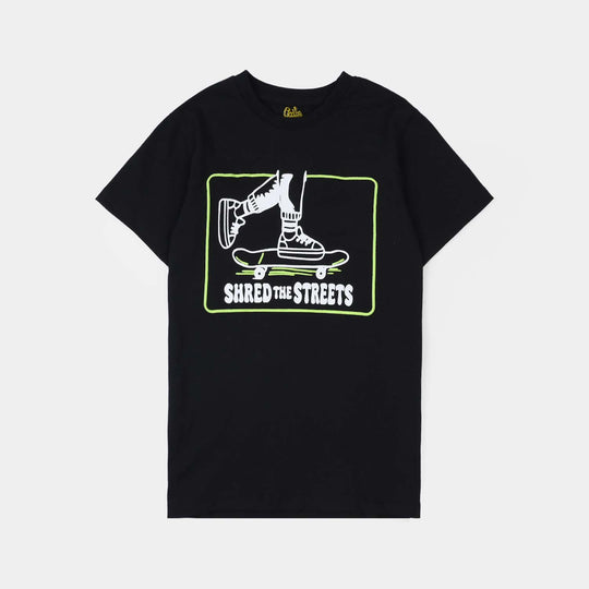 Boys Cotton Jersey T-Shirt (SHRED THE STREETS) - Jet Black