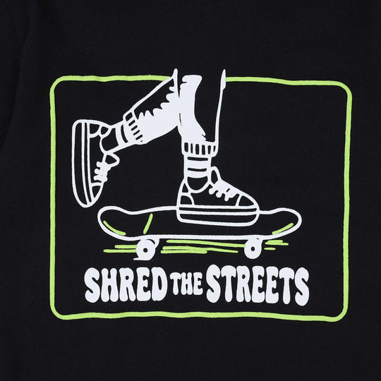 Boys Cotton Jersey T-Shirt (SHRED THE STREETS) - Jet Black