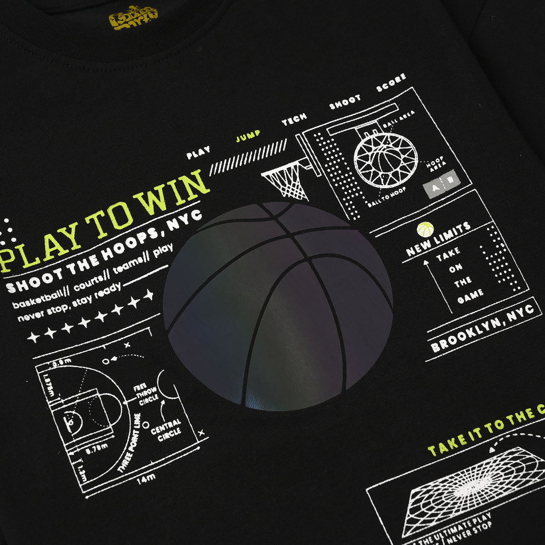 Boys Cotton Jersey T-Shirt (PLAY TO WIN) - Jet Black