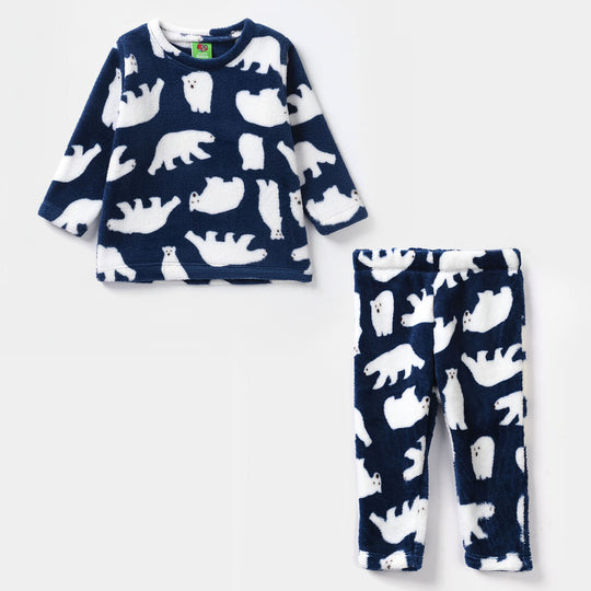 Infant Boys Sherpa 2 Piece Suit Bear-NAVY