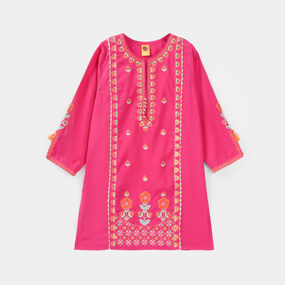 Girls Poly Cambric 3Pcs (Rangeen) – Shocking Pink