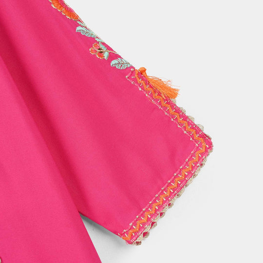 Girls Poly Cambric 3Pcs (Rangeen) – Shocking Pink