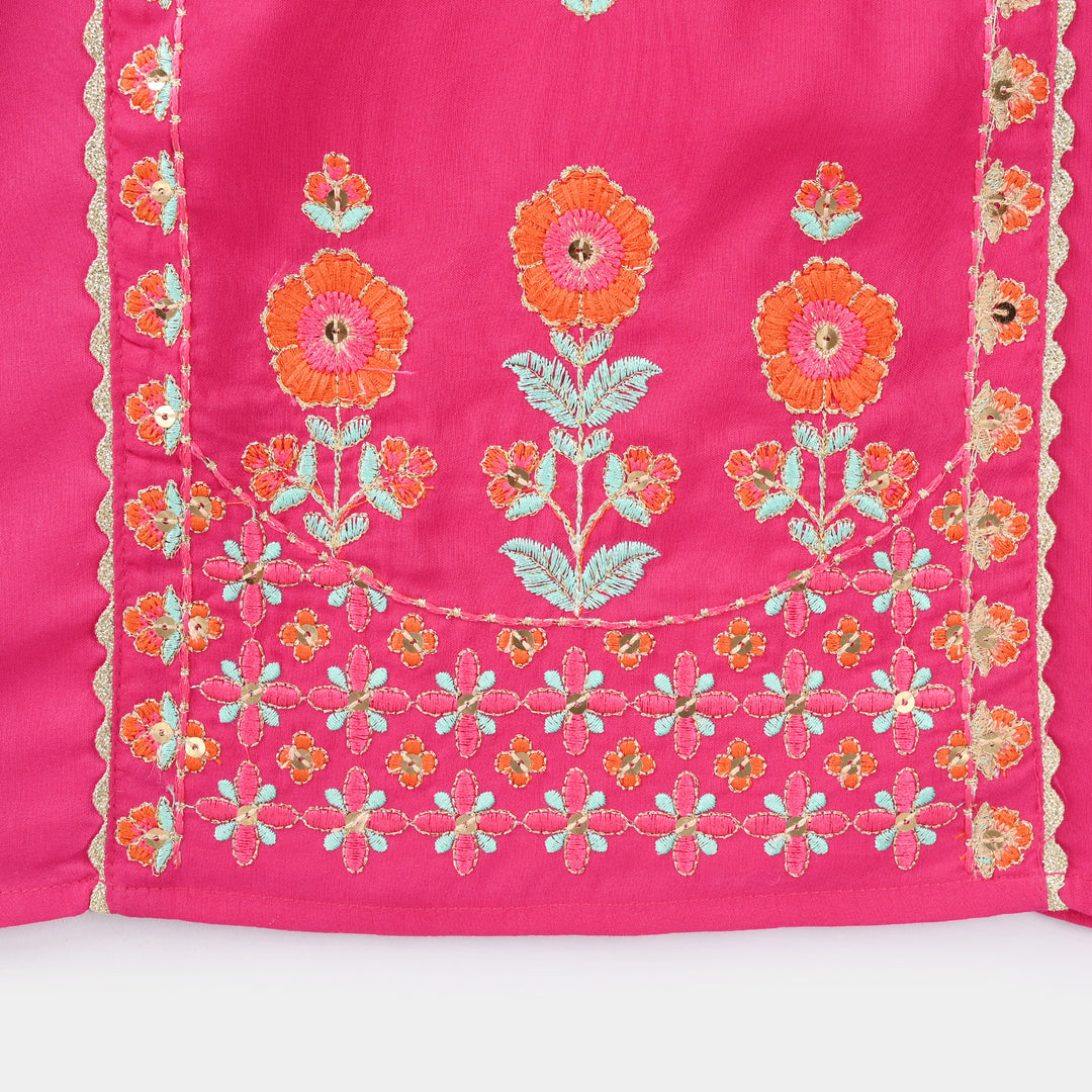 Girls Poly Cambric 3Pcs (Rangeen) – Shocking Pink