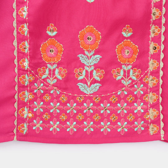 Girls Poly Cambric 3Pcs (Rangeen) – Shocking Pink