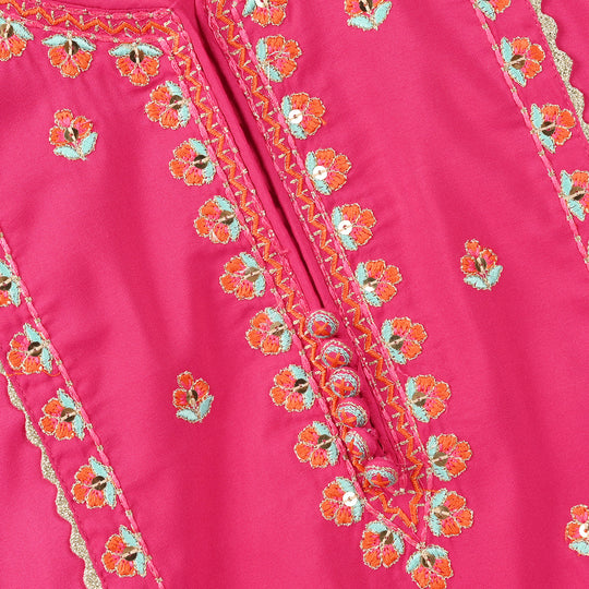 Girls Poly Cambric 3Pcs (Rangeen) – Shocking Pink