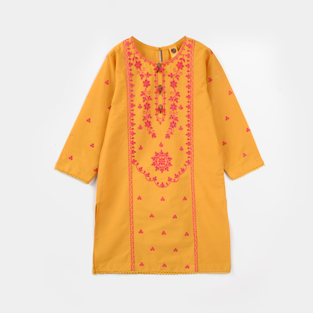 Girls Cotton Poplin Embroidered 2Pcs Yaad - Mustard