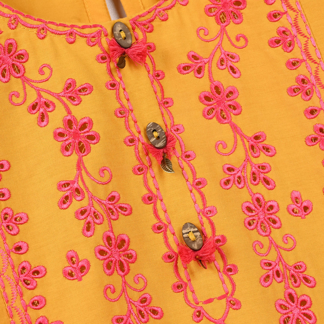 Girls Cotton Poplin Embroidered 2Pcs Yaad - Mustard