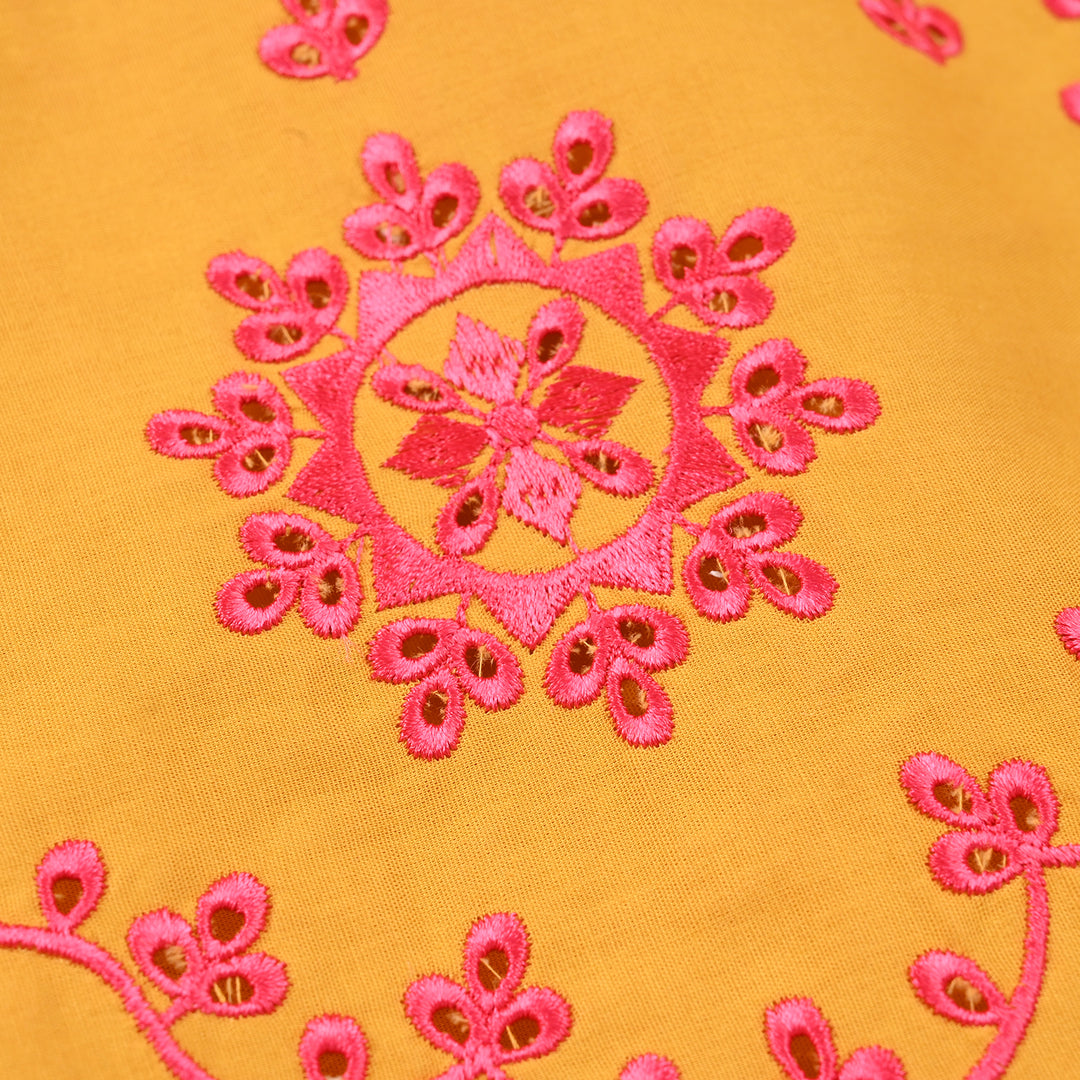 Girls Cotton Poplin Embroidered 2Pcs Yaad - Mustard