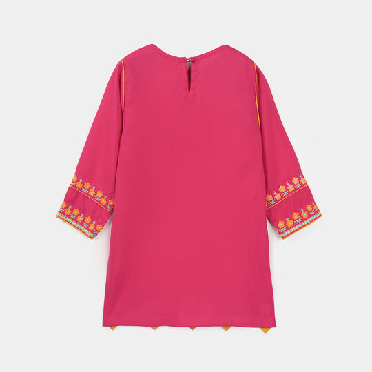 Girls Poly Cambric Embroidered Kurti Pari Noor - Shocking Pink