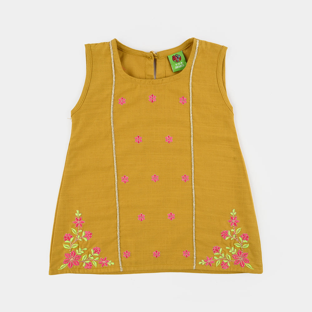 Infant Girls Cotton Slub Emb 2Pcs Roshan Pari-Dhani Green