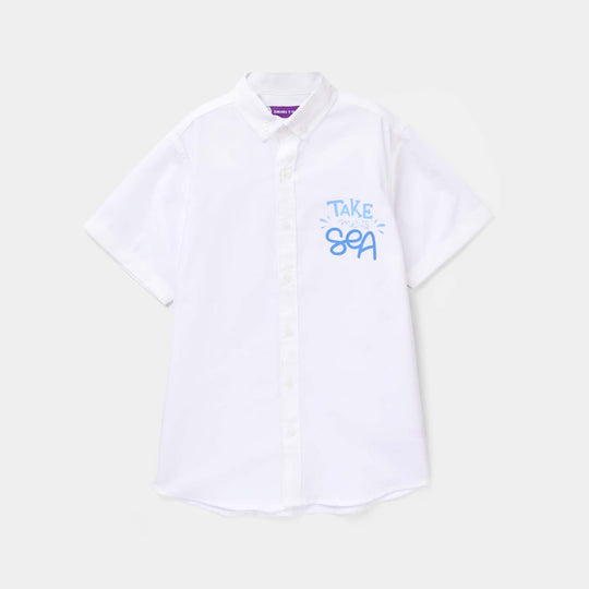 Boys Yarn Dyed Shirt - White