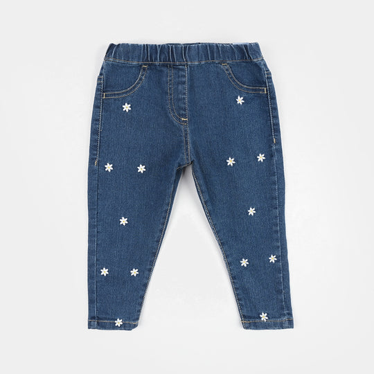 Infant Girls Denim Stretch Jeggings (Basic Petals) - Mid Blue