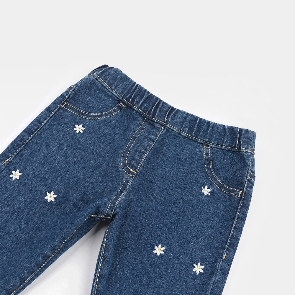 Infant Girls Denim Stretch Jeggings (Basic Petals) - Mid Blue