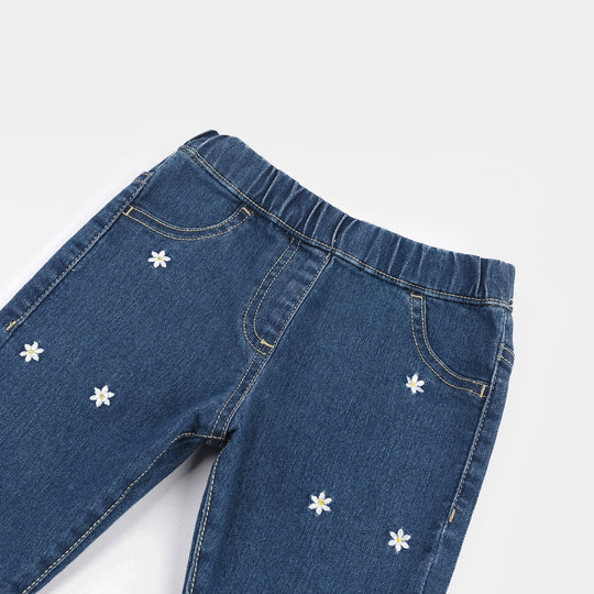 Infant Girls Denim Stretch Jeggings (Basic Petals) - Mid Blue