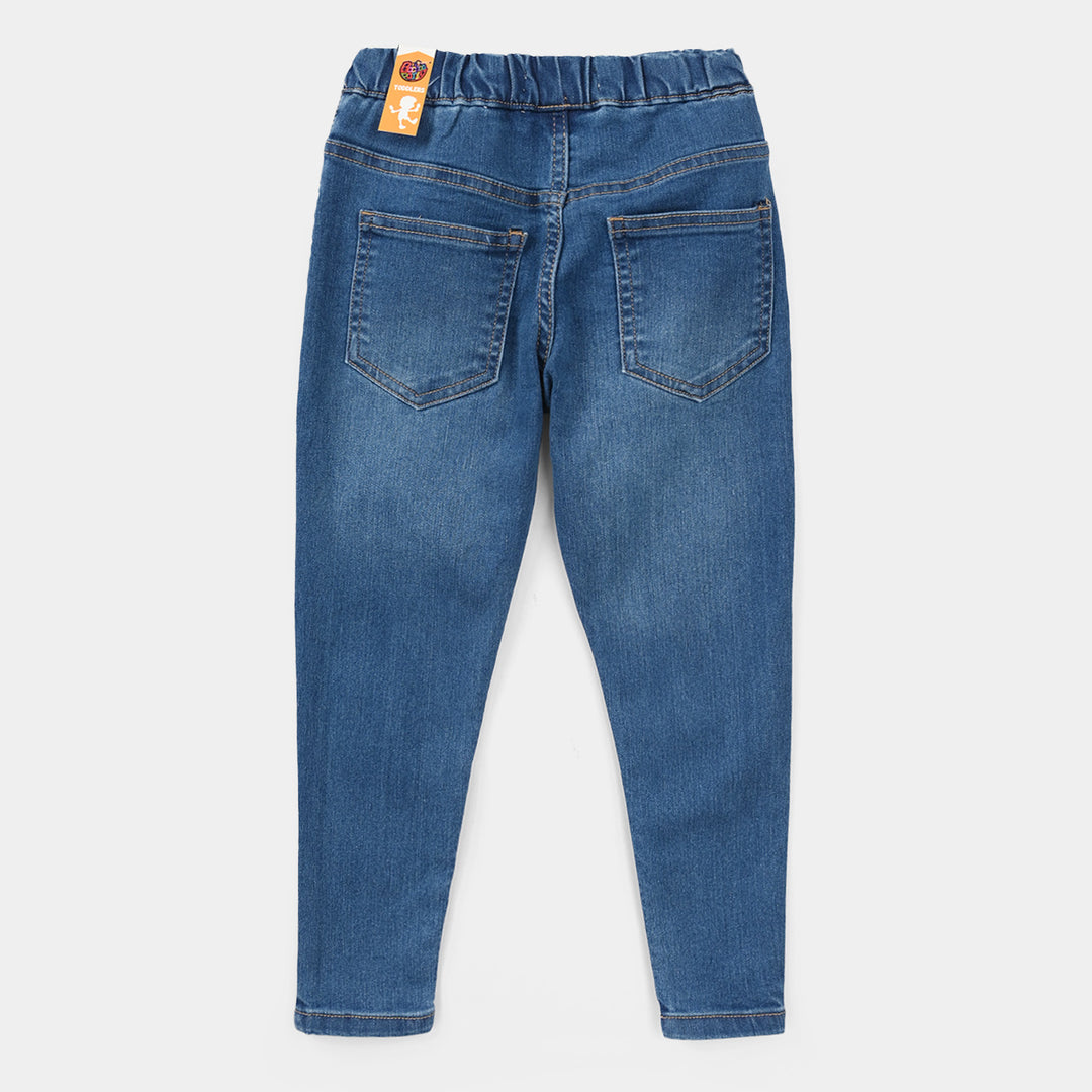 Girls Denim Stretch Jeggings (Flower) - Mid Blue