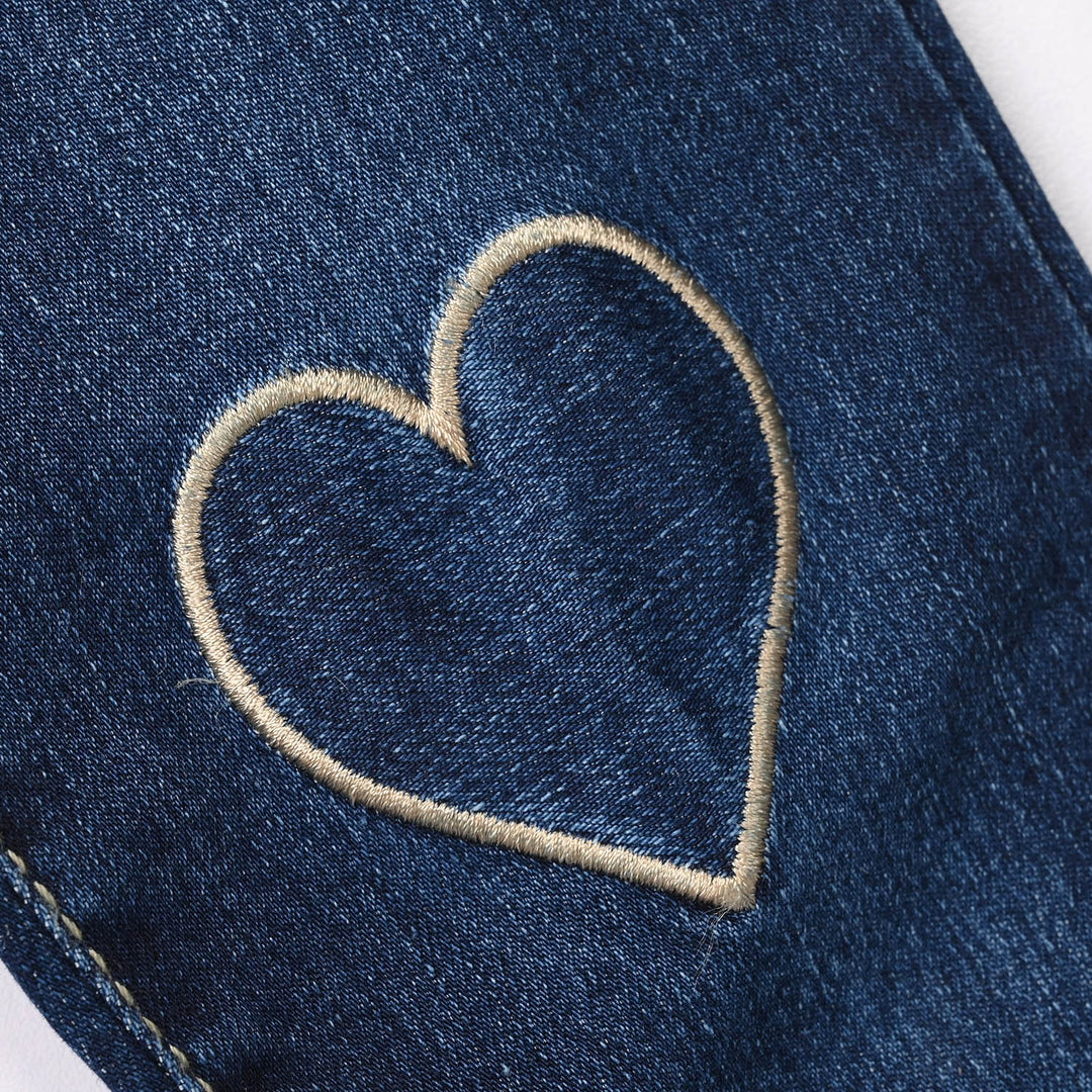 Girls Denim Stretch Jeggings (HEART PATCH) - Dark Blue
