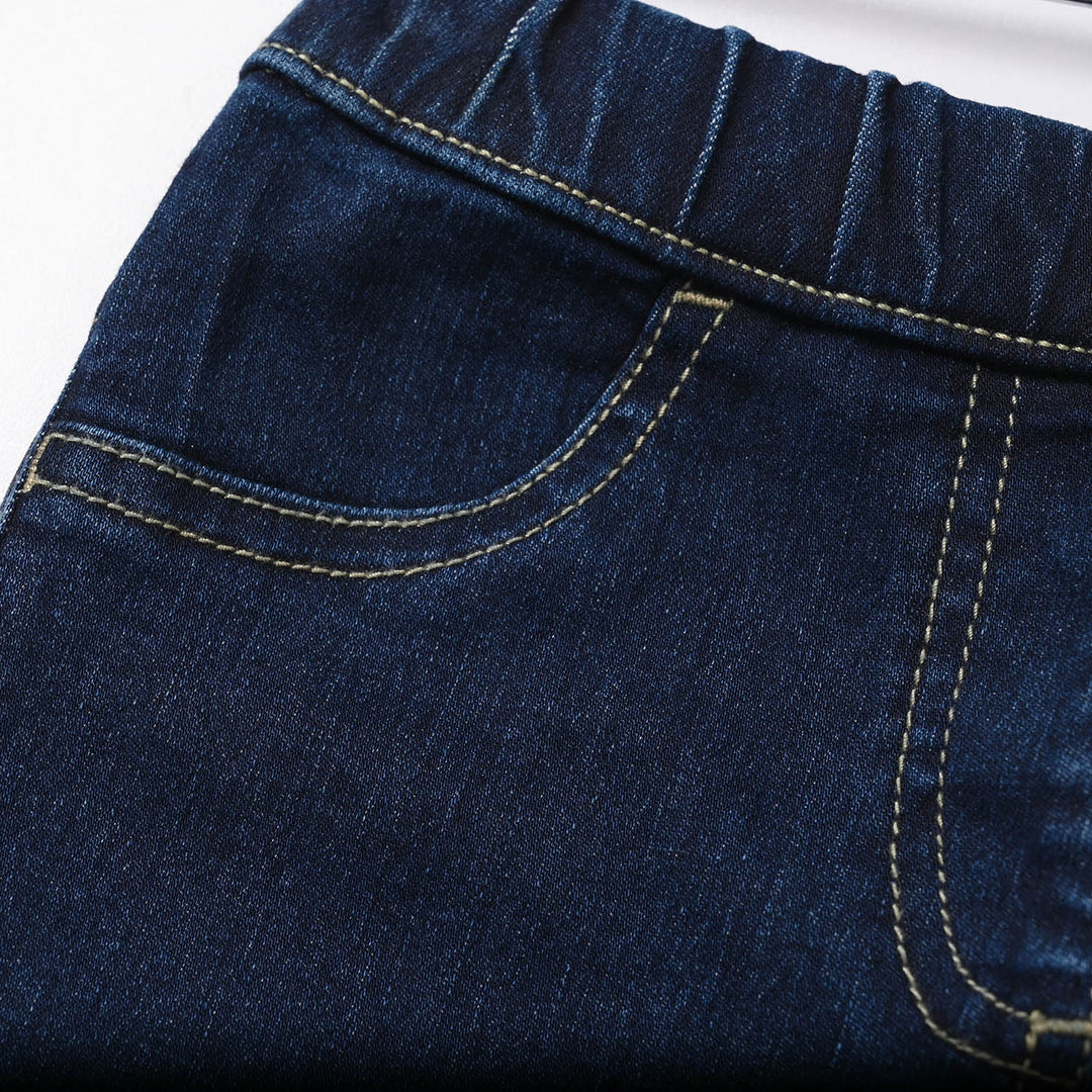 Girls Denim Stretch Jeggings (HEART PATCH) - Dark Blue