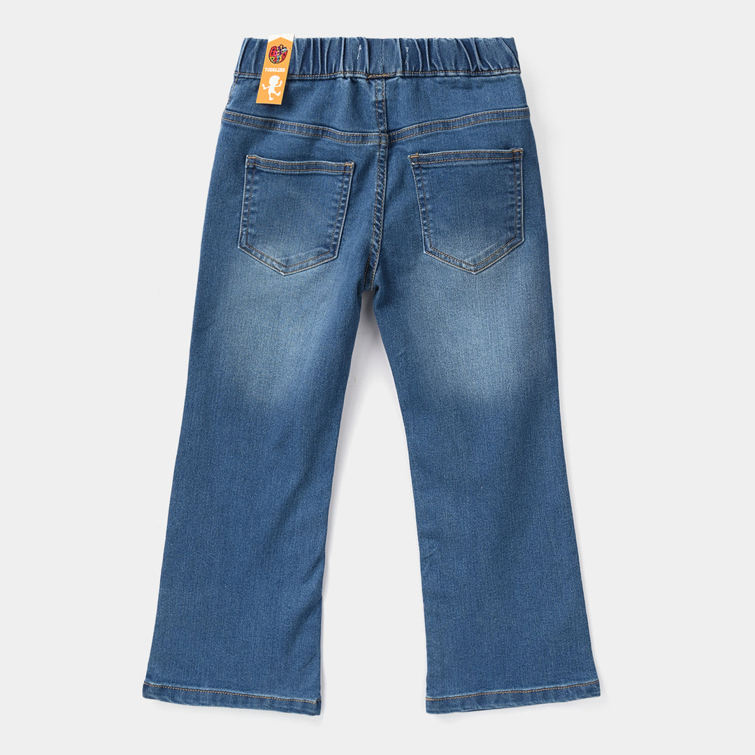 Girls Denim Stretch Jeggings (Studs) - Mid Blue