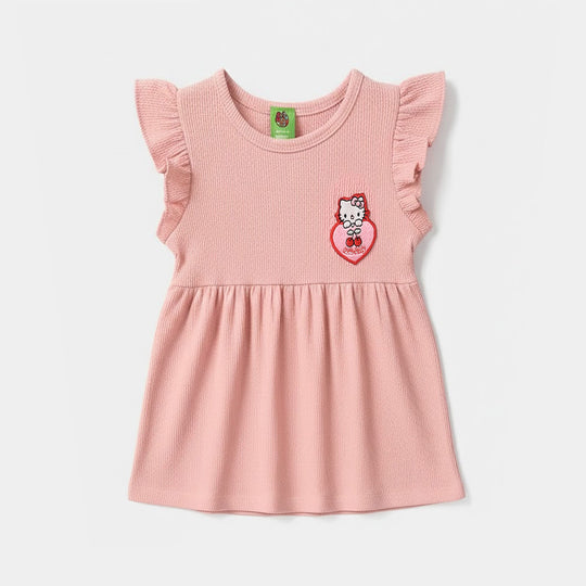 Infant Girls Poly Crinkle Knitted Frock (Charcater) - Pink