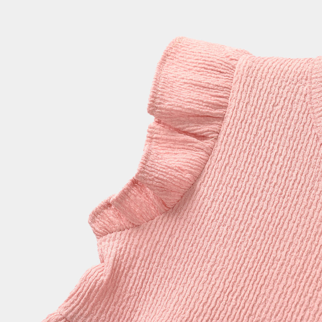 Infant Girls Poly Crinkle Knitted Frock (Charcater) - Pink