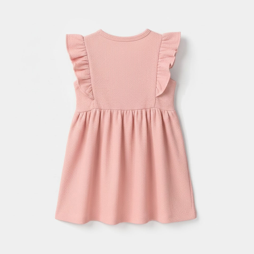 Infant Girls Poly Crinkle Knitted Frock (Charcater) - Pink