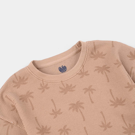 Boys Thermal T-Shirt (Palm Tree) - Beige/Brown