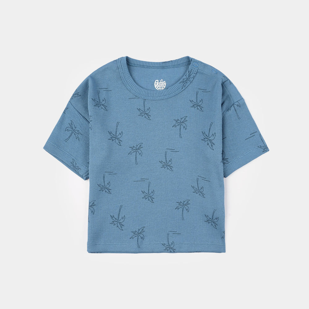 Infant Boys 2x1 Rib T-Shirt (Palm Tree) - Blue