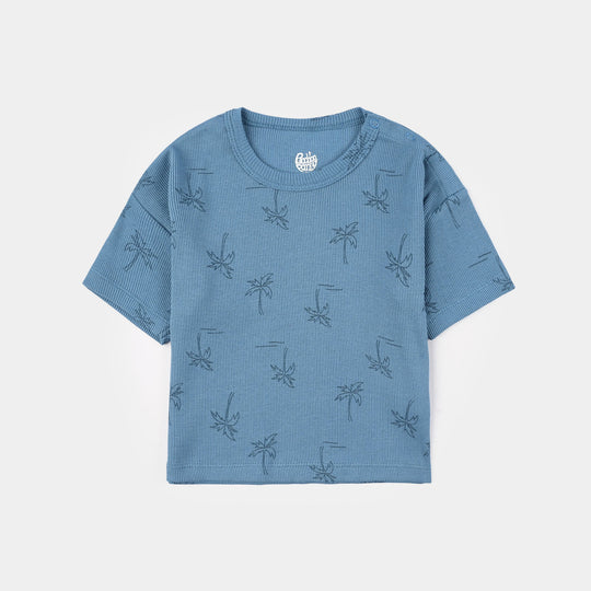Infant Boys 2x1 Rib T-Shirt (Palm Tree) - Blue