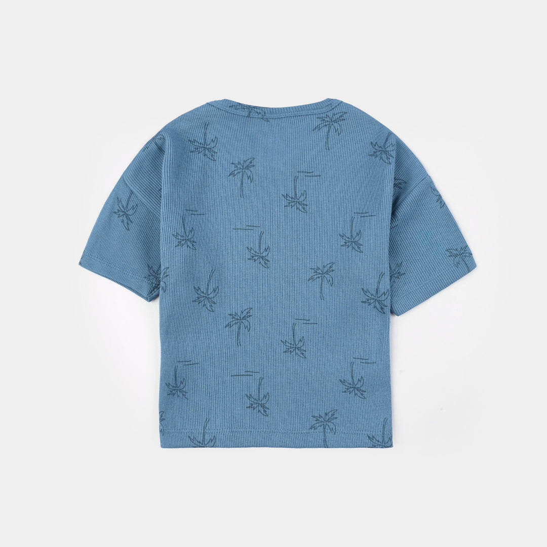 Infant Boys 2x1 Rib T-Shirt (Palm Tree) - Blue