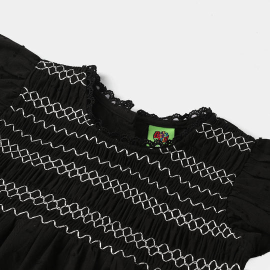 Infant Girls Jacquard Casual Frock Top (Middy) - Black