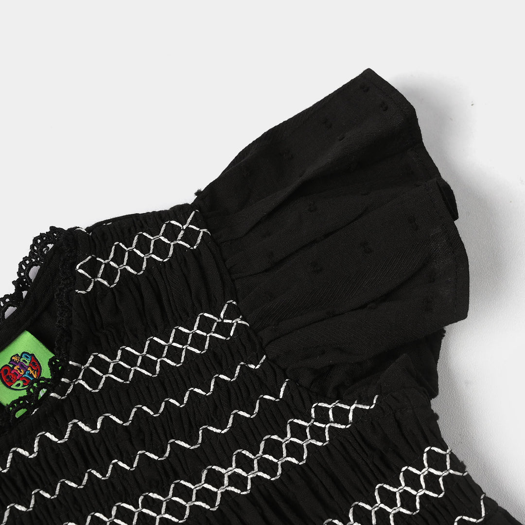 Infant Girls Jacquard Casual Frock Top (Middy) - Black