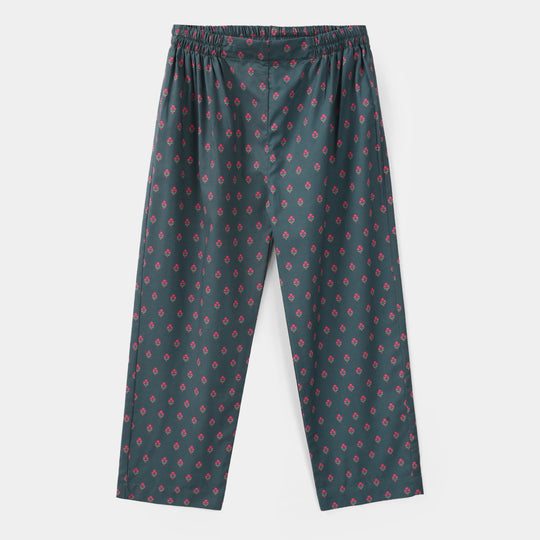 Girls Cotton Printed Pants Eira - Teal Blue
