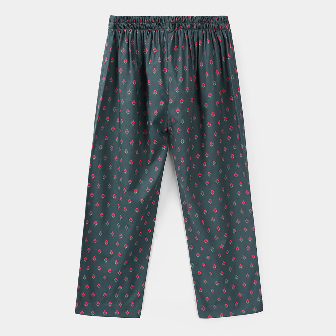 Girls Cotton Printed Pants Eira - Teal Blue