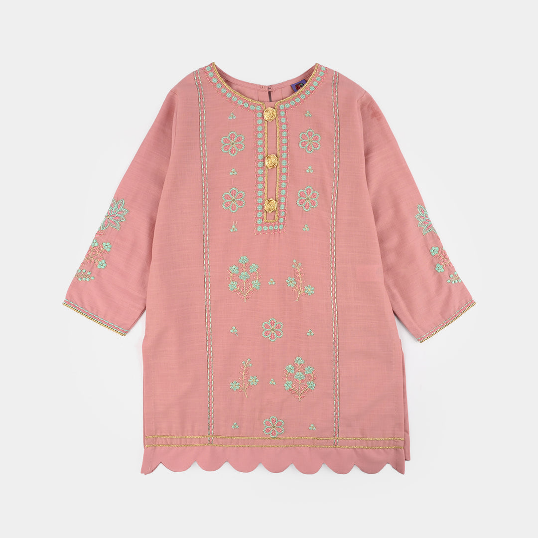 Teens Girls Cotton Slub Emb 2Pcs Mina -T.Pink