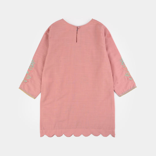 Teens Girls Cotton Slub Emb 2Pcs Mina -T.Pink