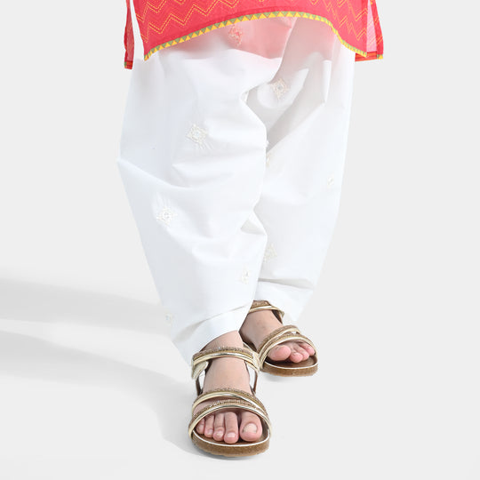 Girls Cotton Embroidered Shalwar Booti – White