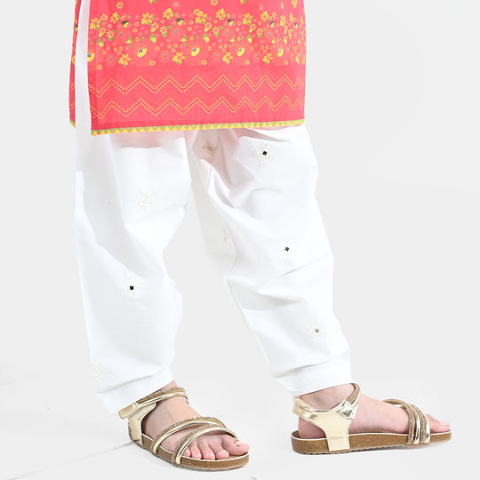 Girls Cotton Embroidered Shalwar Booti – White
