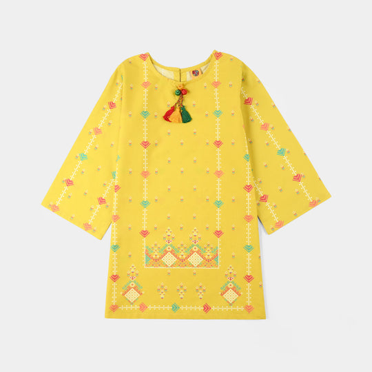 Girls Cotton Printed Kurti (Sunny) – Yellow