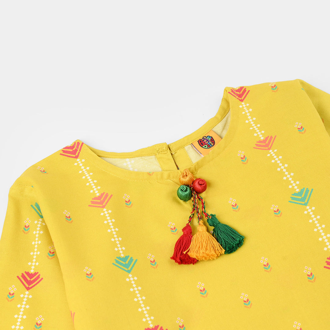 Girls Cotton Printed Kurti (Sunny) – Yellow