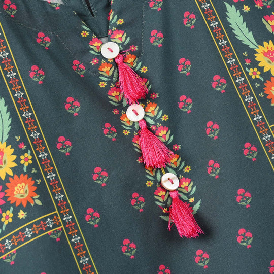 Girls Cotton Printed Kurti Eira - Teal Blue