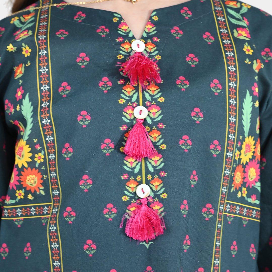 Girls Cotton Printed Kurti Eira - Teal Blue