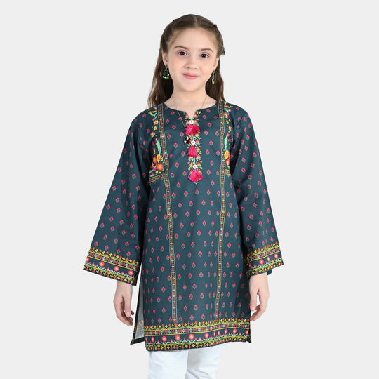 Girls Cotton Printed Kurti Eira - Teal Blue