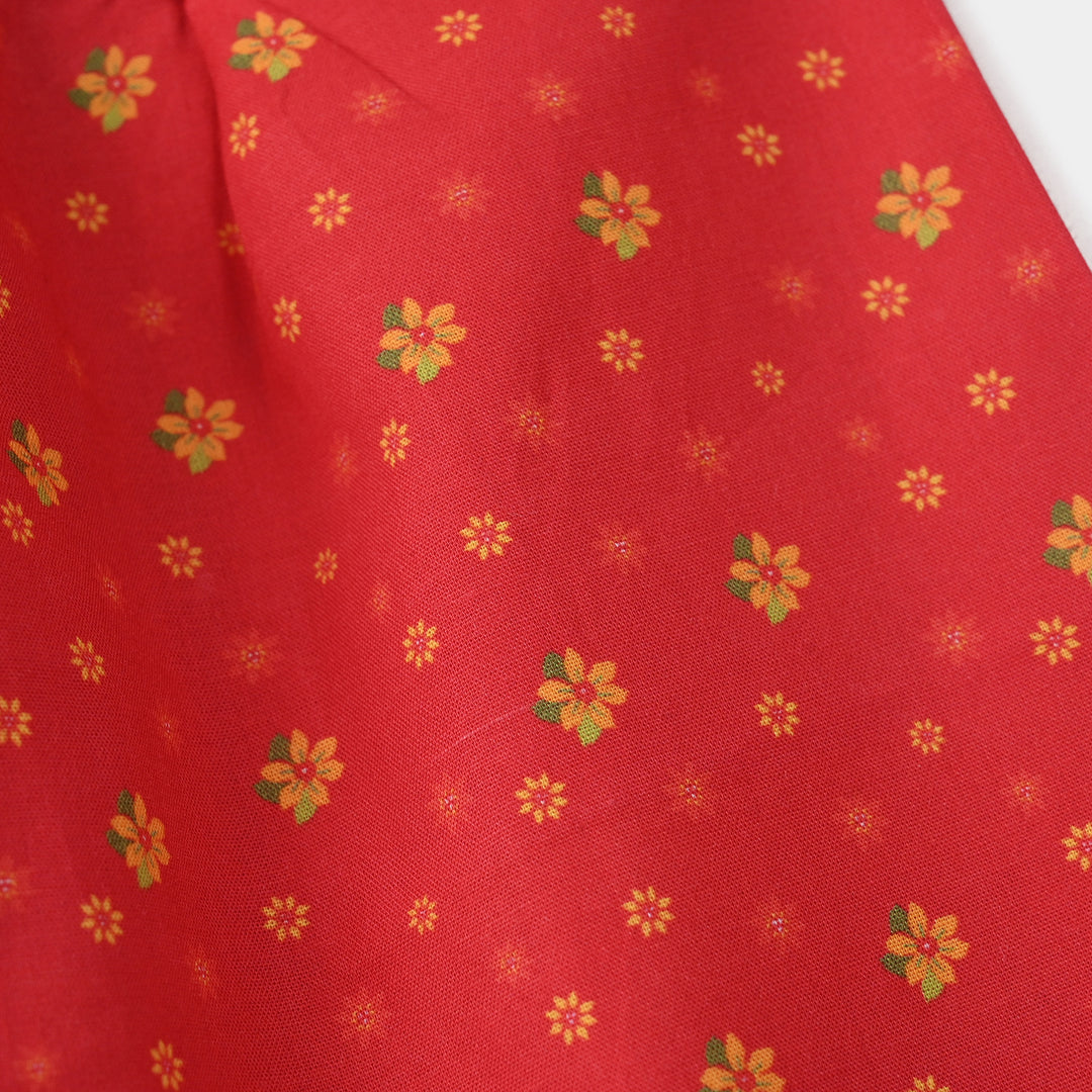 Girls Cotton Printed Shalwar Dhanak - Red