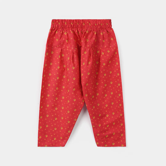 Infant Girls Cotton Printed Shalwar Dhanak - Red