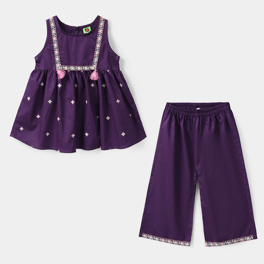 Infant Girls Cotton Embroidered 2-Piece Set (Zewar) - Purple
