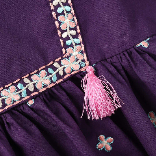Infant Girls Cotton Embroidered 2-Piece Set (Zewar) - Purple