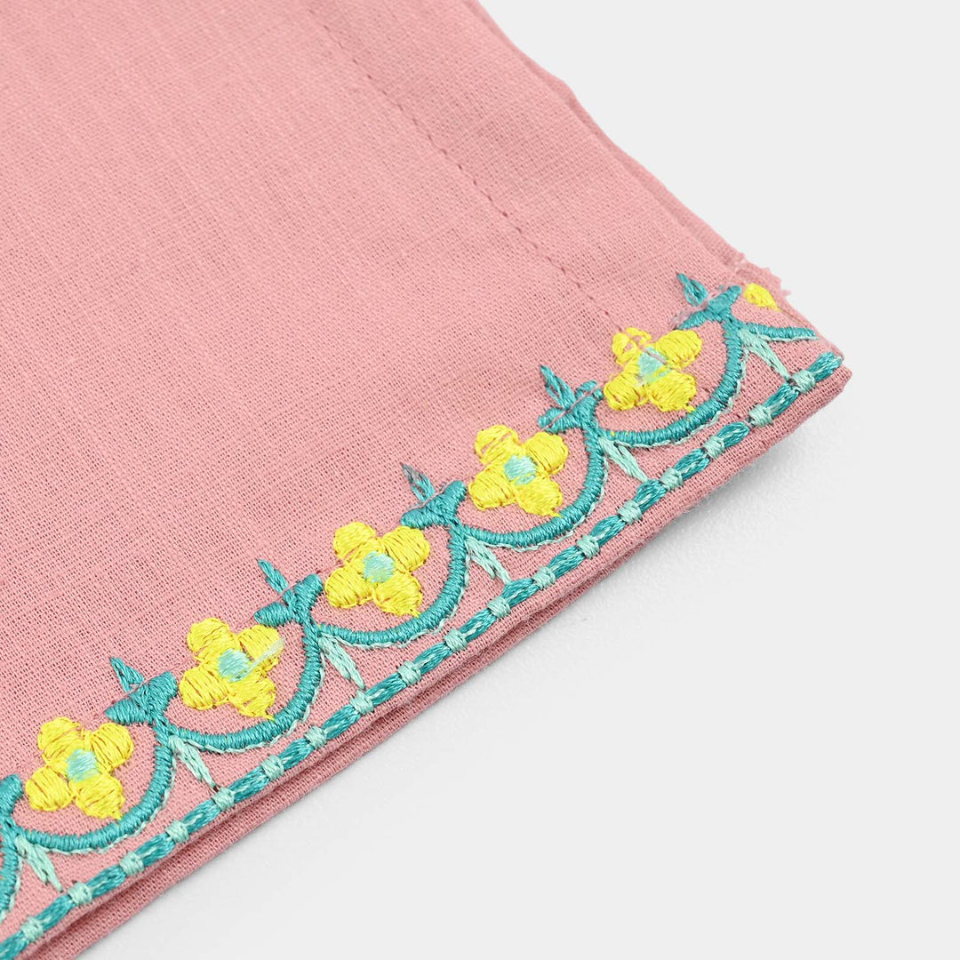 Infant Girls Cotton Slub Embroidered Kurti (Sama) - T.Pink